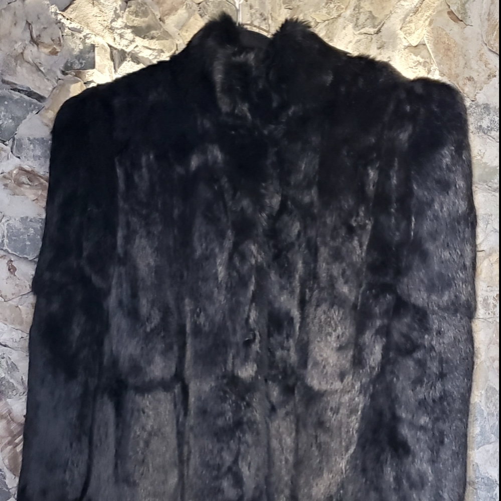 Vintage rabbit fur button up coat